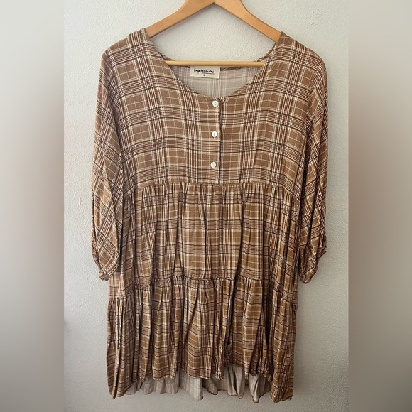 Impressions Dresses & Skirts - Impressions Tan Plaid Button-Up Dress
